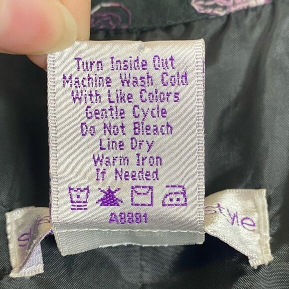 Vintage Black & Purple Floral Embroidered Belted Midi Dress - Picture 7 of 7